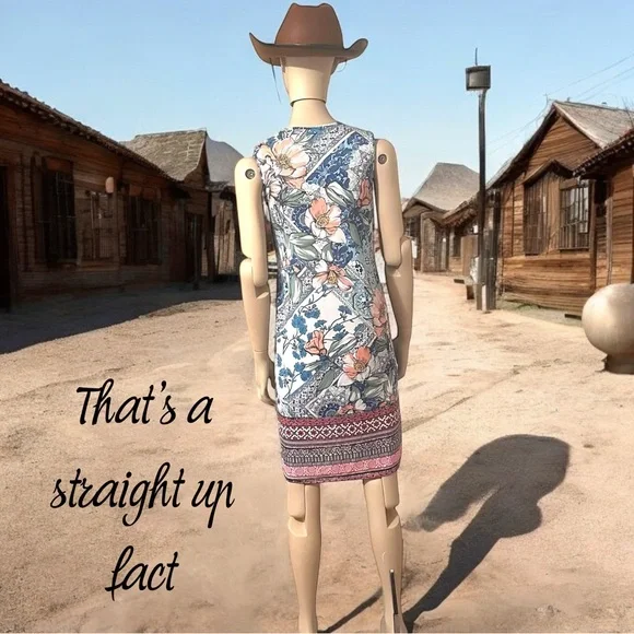 NWOT One World Micro Jersey Printed Mesh Overlay V-Neck Dress - Picture 3 of 5